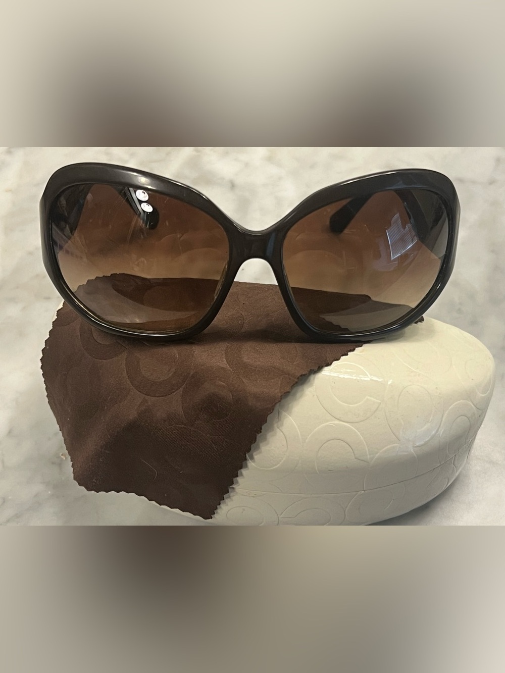 COACH”Arabella”Oversized Round Sunglasses in Brown W/Case&Cleaning Cloth!VGUC!